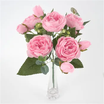 Umjetno cvijeće za uređenje Ruža Božur Svila mali buket flores večernje proljeće vjenčanje dekoracije mariage lažni Cvijet 3