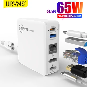 URVNS GaN 65 W Brzi punjač Prijenosni priključne stanice 5 u 1 s Ethernet/PD3.0/USB2.0/HDMI Kompatibilan 4 za televizore i prijenosna računala