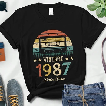 Vintage 1987 Ograničena Serija Kazeta Ženska t-Shirt 36th 36 Godina Na Dan Rođenja Moda Majica Majka Supruge Ideja Klasični Top Majica