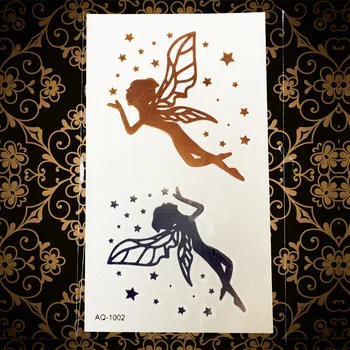 Zlatni Metalni Leptir Vila Vodootporne Privremena Tetovaža dizajne Za Žene, Djeca AAQ-1002 Zvijezda Krila Anđela Tattoo Dječje Naljepnica