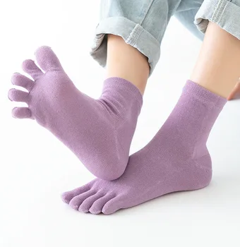 Čvrste Pamučne Čarape Sa Pet Prstiju, Sivo Crne Čarape Sa Srednje Cijevi, Ženske Čarape, Jesensko-Zimske tople Prozračna Čarape sa Pet Prstiju 0