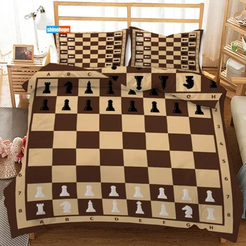 Šahovska ploča Umjetnost 3 kom. Deka Satiny Komplet Posteljinu S bračnim krevetom Veličina 180X220 cm Prekrivač Skandinavska Koprenu 0