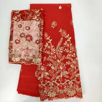 Šljokice George Čipke Visoke kvalitete indijanac George cvjetne čipke tkanina s francuskim zabio čipke tkaninom košulje crvena za haljina 2023 5 + 2yd