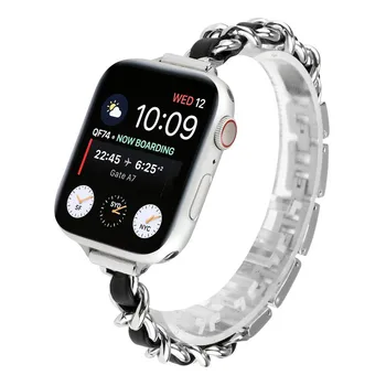 Ženska Koža correa Za Apple Watch Band Series 6 5 4 3 2 1 Luksuzni Remen od Nehrđajućeg Čelika za iWatch 44 mm 40 mm 42 mm 38 mm Narukvica