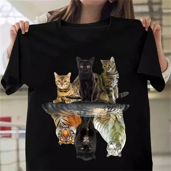 Ženske majice, trendi majica s po cijeloj površini, Mačka i Tigar, ljetni Svakodnevne Besplatne majice s okruglog izreza, kreativna personalizirane majice, Majice