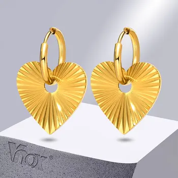 Ženske Viseće Naušnice Vnox Design, Srce od Nehrđajućeg Čelika Zlatne boje s Kap Svjetlosti, Klasične Male Obruče za Djevojčice