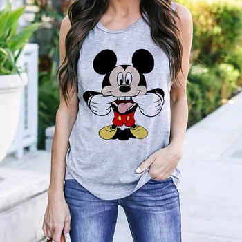 Ženski Godišnji Prsluk S Dragim po cijeloj površini Disney i Mickey Mouse, Majice na Бретелях Bez Rukava S Okruglog Izreza, Svakodnevni Ulični Slobodna Majica, Odjeća Za Djevojčice