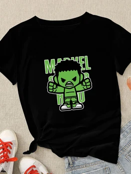 Мультяшный Dizajn Marvel Odjeća Super Heroj Hulk Grafička Crna majica Adolescencija Mladenački Stil Moda Europska Košulja Kratkih Rukava Ljeto