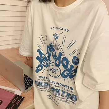Негабаритная t-shirt Ženska Y2k Vrhovima Pamuk Starinski Print kratkih Rukava Hip-Hop Korejski Дропшиппинг Ljeto Harajuku Ženska Odjeća